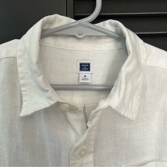 Janie and Jack 100% Linen, White Casual Button Down Shirt, Size 5 - Picture 2 of 9
